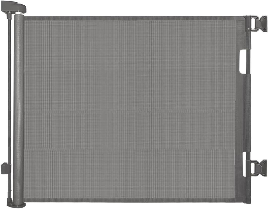 Retractable Baby Gate for Stairs 33 Height, Expands up to 55 Width Safety Gate for Infants, Toddlers, Dogs & Pets Easy Install, Secure Closure, Gray Mesh Design for Indoor & Outdoor Use