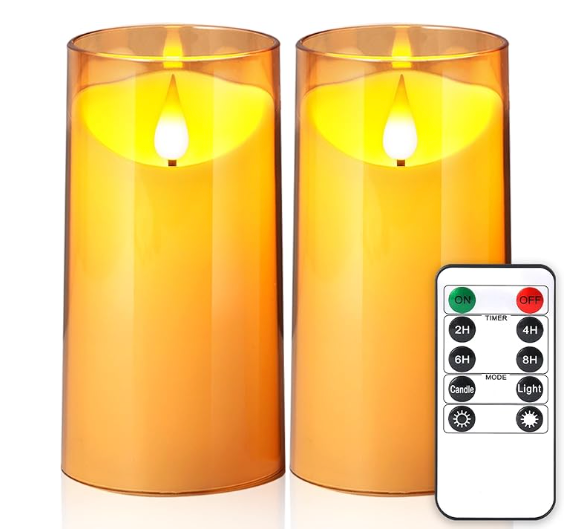 NURADA Flameless Candles with Remote Timer: 3D Wick Battery Operated Led Pillar Acrylic Fake Candle Set for Home Decoration Romantic Ambiance - Gold 3 Pack