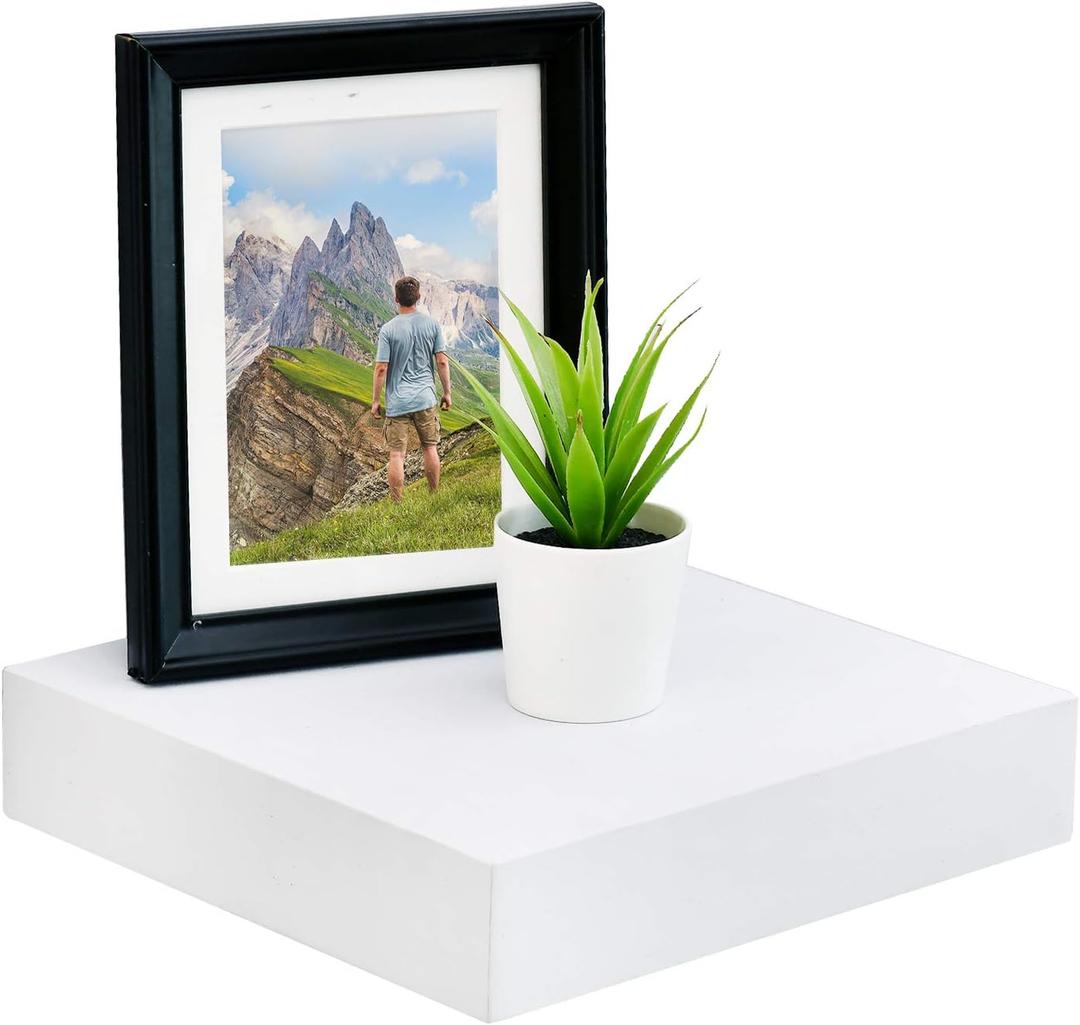 WELLAND 9 1/4 inch White Mission Floating Shelves for Wall, Bathroom Wall Mount Shelves, Wood Modern Display Shelves, Book Shelves,for Bedroom,Living Room and Kitchen