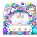 Unicorn Birthday Decorations Party Supplies for Girls, Purple Unicorn Balloon Arch with Backdrop Tablecloth Rainbow Star Foil Balloons, Princess Girls Unicorns Party Decorations Supplie