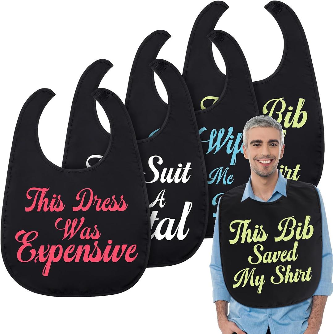 Zhanmai 4 Pcs Funny Adult Bibs for Women Elderly Men Adjustable Washable Dining Clothing Protectors Gifts for Eating Feeding (Novel Style)