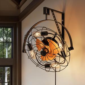 Wall Mounted Fan, Wall Mount Ceiling Fan with Lights and Remote, 6-Speed, Quiet, Adjustable Tilt, Plug in Ceiling Fans Ideal for Bedroom, Garage, Tool Room, Workshop