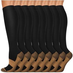 Copper Compression Socks 15-20 mmHg for Men & Women 8 Pairs – Circulation Support for Nurses, Travel, Running, Hiking, Soccer, S/M