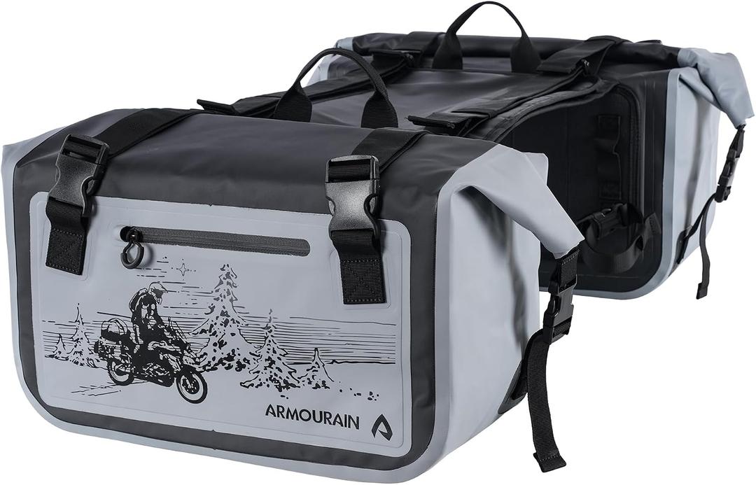 Motorcycle Side Bag 50L (25L*2) Trunk Seat Bag Saddle Bag Motorcycle Accessories (Grey), Large