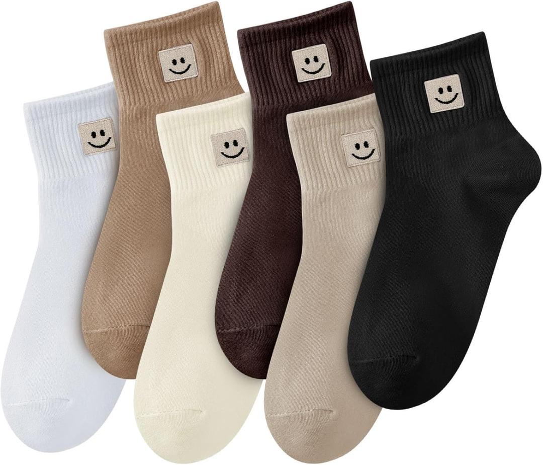 Women Ankle Socks Cute: 6/10 Pairs Funny Smile Face Gifts Socks - Cotton Sock for Low Cut Shoes