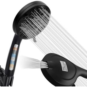 Matte Black Filtered Handheld Shower Head 10 Spray Modes with Rain & Massage, Built-in Filter, Anti-Clog Nozzles, Power Rinse for Tile & Pets, Easy to Install