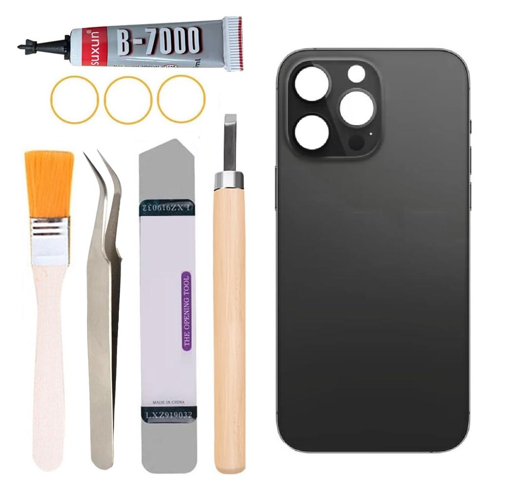 Back Covers Glass Replacement Compatible with iPhone 14 Pro Max 6.7 inches All Carriers with Professional Tool Set (Black)