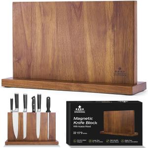 ENOKING Extra Large Magnetic Knife Block, 15.2-In Acacia Wood Knife Holder for Home Kitchen, Universal Knife Holder Stand with Strong Enhanced Magnets for Safe and Multifunctional Knife Storage