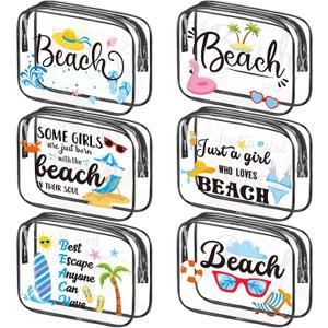 Cunno Makeup Bags Gifts for Women Summer Beach Cruise Swim Nurse Teacher Dance Gift Survival Kit Clear Cosmetic Bags PVC Waterproof Travel Toiletry Handbags Purses Organizer(Beach Style)