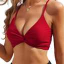 ZAFUL Bikini Tops for Women Push Up Swimsuit Top Lace Up Padded Bathing Suit Tops Twist Bikini Top Only (Medium, 0-top Only:deep Red)