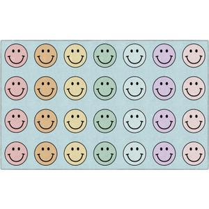 Flagship Carpets Schoolgirl Style Pastel Rainbow Smileys Criss-Cross Applesauce Educational Area Rug for Kids Room, Children's Classroom for Teaching and Playroom, 7'6" x 12', Multi, Seats 28