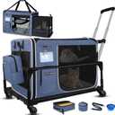 Petskd Side Expandable Extra Large Cat Carrier with Wheels and Litter Box for Long Distance Car Travel, 24"x17"x17" Collapsible Soft-Sided Pet Carrier with Zipper Locks for 2 Cats Under 55LBS(Blue)