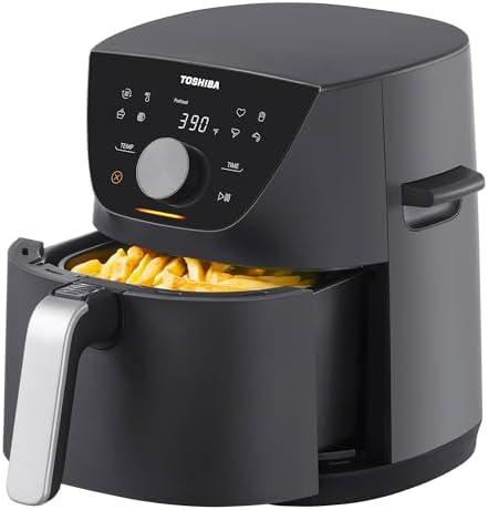 Toshiba 5.5QT Air Fryer with Heat-Q Technology, Quick and Easy Meals, 8 Preset Menus and Menu-IQ Function, 1-Degree Fahrenheit Precision, 90% Less Oil, Double-Sided Handles