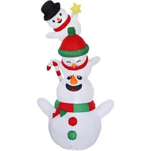 8FT H Cute Christmas Inflatable Stacked Snowmen with Build-in LED Lights, White