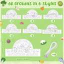 2 x National Nutrition Month Crowns - 48 Set Premium Cardstock Coloring Crowns with Adjustable Elastic Bands Healthy Fruits Veggies Theme for DIY Color Your Own Crown Crafts Educational Events