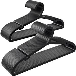 50 Pack Clothes Hangers, Non Slip Plastic Coat Hangers, Space Saving Hangers, Heavy Duty, Hanging Dry Wet Clothes,16.4" x 8.3", Black, UAPY0550B