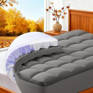 4 Inch Queen Mattress Topper Memory Foam Mattress Topper, Dual Layer Pillow Top Mattress Cover, Gel Foam Mat Egg Crate Design, Queen Size Mattresses Pad (Gray)