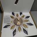 Wall Clock Large for Living Room Decorative 24 inch Clocks Silent Non Ticking Modern Metal Leaf Design for Bedroom Home,Dining Room,Kitchen 3D Wall Clock 60cm Blue Gold Color