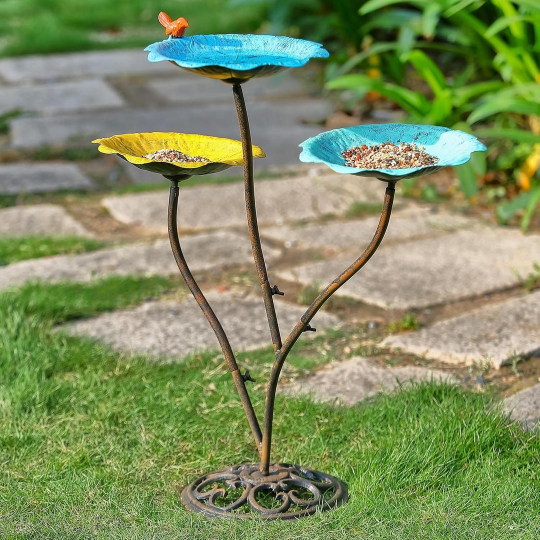Cast Iron Pedestal Bird Bath Feeder Combo for Outside, Heavy Duty Outdoor Bird Bath/Feeder for Wildlife, Stable and Easy to Clean Birdbath