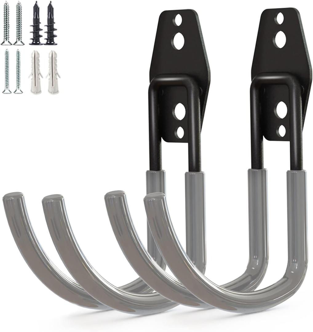 GeeWatom Garage Storage Utility HooksGarage Garden Tool OrganizerSteel Wall Mount Hooks, Large Garden U Hooks 2 Pack (Type-2-Gray)
