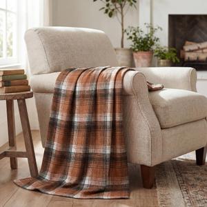 Horaldaily Caramel Brown Farmhouse Plaid Fall Decorative Blanket Throw, Autumn Rustic Soft Lightweight Blanket for Couch Sofa Bed Lounging Decoration, Ideal Gifts for Kids Adults Self, 50x60