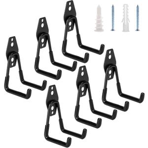 6 Pack Garage Hooks Heavy Duty - Supports 100 lbs, Utility Steel Garage Hanger & Organizer for Organizing Garden Lawn Tools, Ladders, Garden Hose, Digging Shovel, Bikes, Ropes