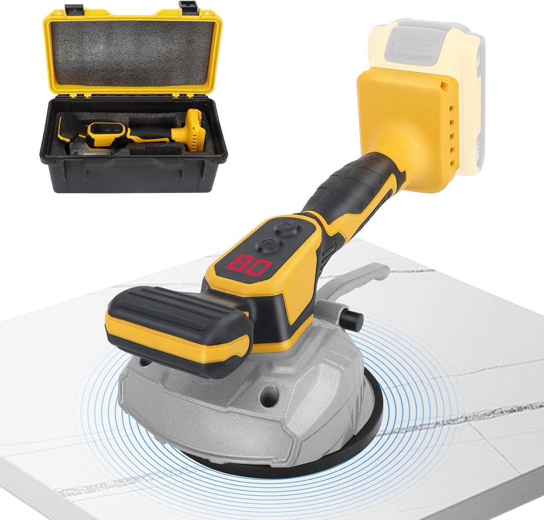 Tile vibration tool for Dewalt 20V Battery, tile vibration leveling machine with 8 Speed, Suction Cup, Digital Display,Max 25000r/Min, 150W Tile Suction Cup Tool for Floor Wall (Tool only) (Yellow)