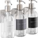 Shower Shampoo Dispenser Wall Mounted 3 Refillable 16.9 oz Clear Bottles with Stainless Steel Pumps & No-Drill Adhesive Holders Soap Dispenser Set for Bathroom (3 X Clear/Silver)