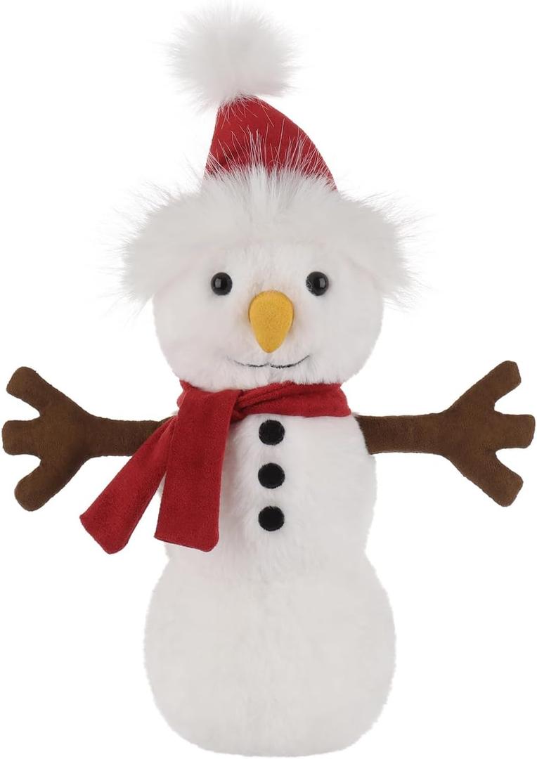 Apricot Lamb Snowman with Red Hat Plush Stuffed Animals for Kids, Soft Cute Plush Toys for Baby Girl and Boy, Fluffy Snowman with Red Hat White