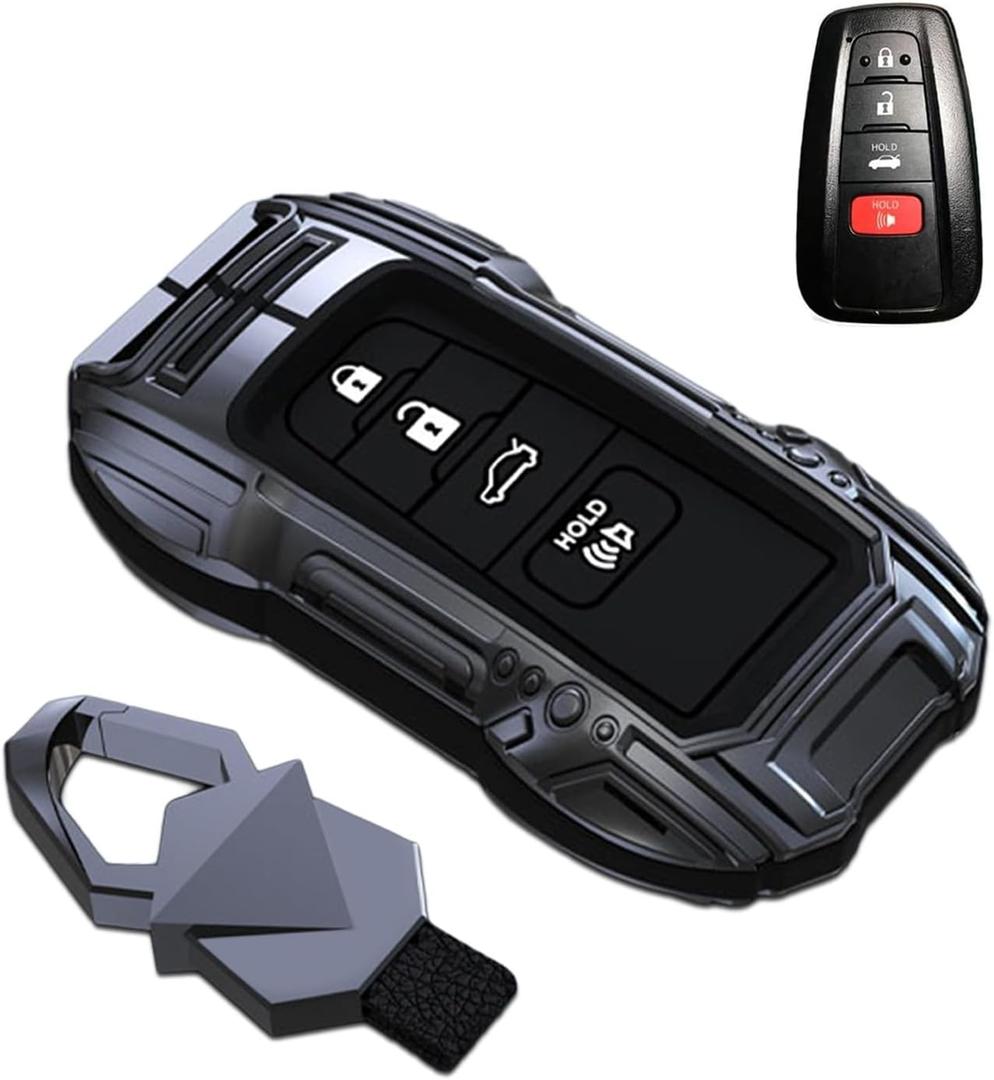 Zinc Alloy Smart Remote Car Key Fob Case Cover Protector Shell Compatible for Toyota RAV4 Camry Corolla Avalon C-HR Prius GT86 Highlander 2018-2024(Gray)