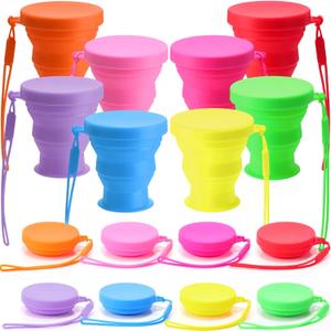 Funnymoom 8 Pcs Collapsible Travel Cups with Lids 7 oz Silicone Folding Camping Cup Reusable Drinking Cup Sets for Outdoor Hiking Camping and Travel(Rainbow Colors)