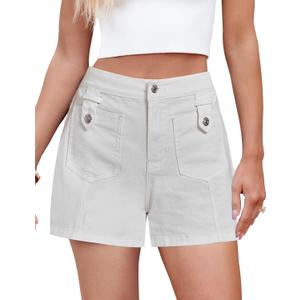 luvamia Jean Shorts for Women High Waisted Wide Leg Elastic Waist Stretchy Denim Jorts Summer Causal Shorts with Pockets (White, XXL)