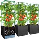 3 Packs 47 x 16 x 16 Inch Garden Tomato Cages with 17.7 Gallon Grow Bags- Square Plant Support Trellis Assembled with Planter Bags- Garden Cucumber Vegetables Frames for Vertical Climbing Plants