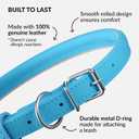 CollarDirect Reflective Rolled Leather Dog Collar, Soft Padded Round Puppy Collar, Handmade Genuine Leather Collar Dog Small Large Cat Collars (15-19 Inch, Light Blue)