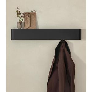 Kazai. Coat Rack Wall Mount with Shelf 'Tone' | Modern Design Coat Hanger with Hidden Hooks and Storage | Hat Rack with Shelf in Metal | Wall-Mounted Purse Organizer | Black
