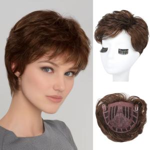 REECHO Hair Topper for Women - 100% Japanese Revolutionary Fiber Short Toupee Wiglet Topper Hairpiece for Women with Thinning Hair Loss Lightweight Large Base for Full Coverage - Dark Chocolate Brown