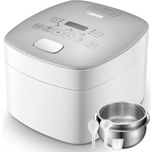 Novaspark Low Carb Rice Cooker Stainless Steel Inner Pot, Mini Stainless Steel Rice Cooker Small 5 Cup, LED Display Low Sugar Rice Maker, 24H Timer and Auto Keep Warm, White Rice/Porridge/Oatmeal