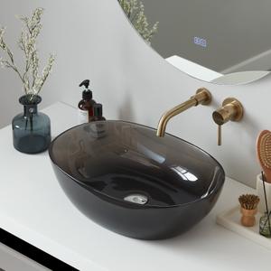 Cpingao 23"x 15" Oval Translucent Bathroom Vessel Sink Above Counter for Cabinet, Art Basin Boat Shaped Stone Resin Countertop for Lavatory with Pop Up Drain Black