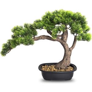 Artificial Bonsai Tree, Large Faux Pine Plants 15 inch, Faux Juniper Potted Plants Indoor Decor for Office Desk Home Table, Greenery Desktop Bonsai Plant for Room Decorations, Tall 15"
