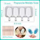 Ouddy Life Popsicle Molds Set of 2, Ice Pop Molds Silicone 4 Cavities Ice Cream Oval Cake Pop Mold with 50 Wooden Sticks for DIY Popsicle, Clear