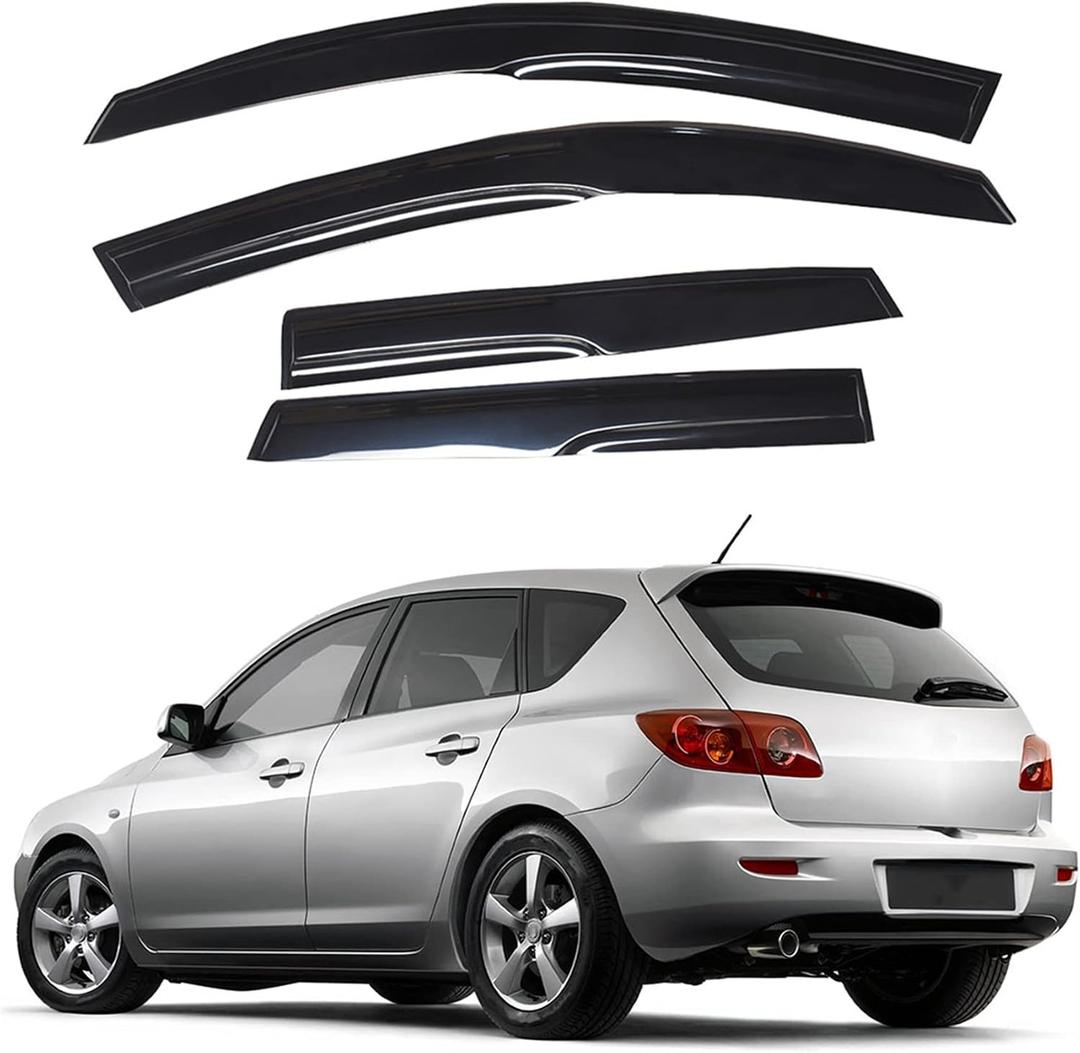 Silscvtt Window Vent Visors Shade Sun Rain Wind Guards Deflectors Cover Acrylic Outside Replacement for Mazda 3 Hatchback 2004-2009