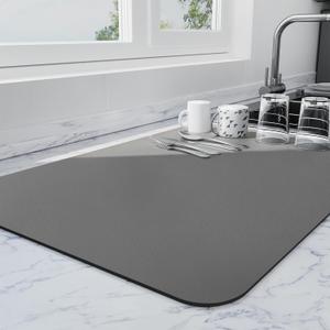 Ecotrim - Dish Drying Mat for Kitchen Counter | Coffee Bar Mat for Countertops | Heat Resistant Drainer Mat with Non-slip Rubber Backed | Hide Stain Kitchen Absorbent Draining Mat | Dark Grey 16"x20"