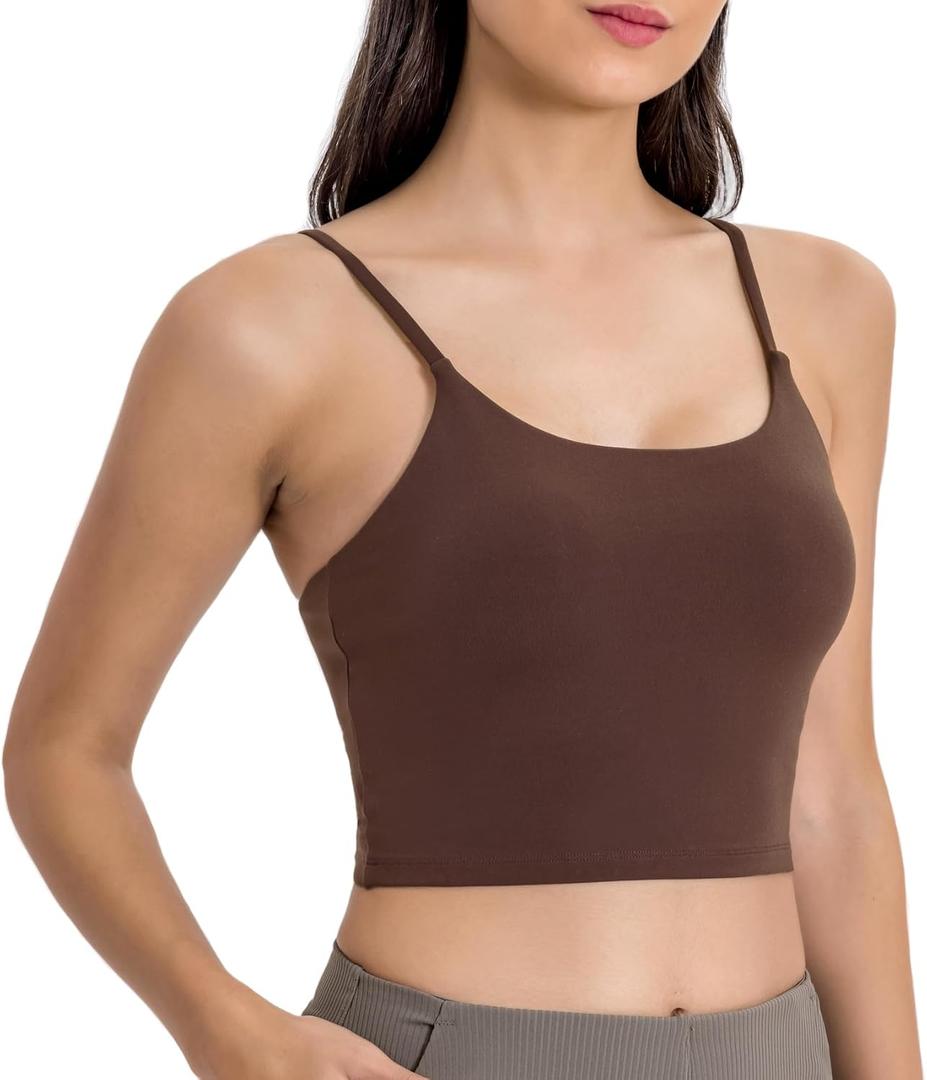 Lemedy Women Padded Sports Bra Fitness Workout Running Shirts Yoga Tank Top (Medium, Coffee Brown)