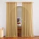 NICETOWN Sheer Linen Desert Yellow Curtains 84 inch Long for Bedroom, Rod Pocket & Back Tab Privacy Semi Sheer Light Filtering Flax Linen Window Drapes for Living Room, W52 x L84, 2 Panels