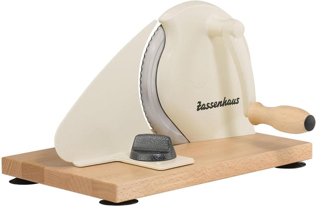 Zassenhaus Original Classic Adjustable Bread Slicer for Uniform Slices - Bread Slicer for Homemade Bread - 18/8 Stainless Steel Blade Sourdough Cutter - Cream, 11.75" x 8"