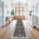 Hallway Washable 2'6x12 Runner Rug - Vintage Kitchen Rugs Non-Slip Soft Thin Farmhouse Carpet for Entryway Low Pile Indoor Floor Decor Mat for Bathroom Living Room Bedroom (Black/Multi,2'6"x12')