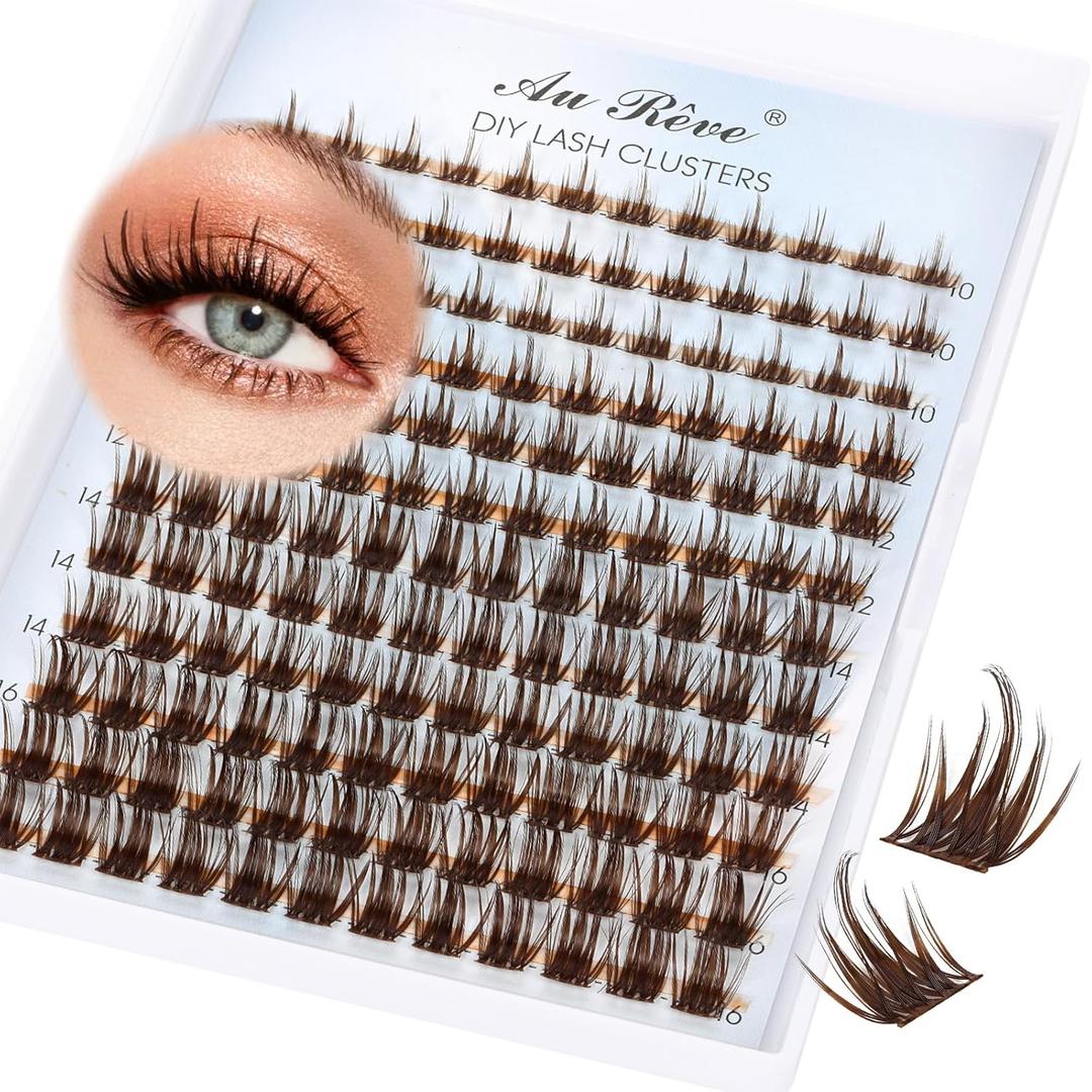 Lash Clusters Brown Fairy Eyelash Clusters DIY Eyelash Extensions 10-16MM D Curl Natural Individual Lashes Wispy 120Pcs Manga Lashes Cluster, DIY Lash Extensions at Home