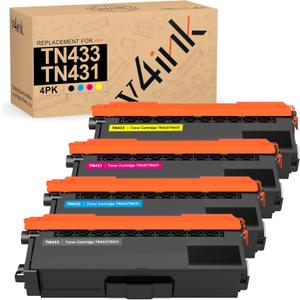 v4ink TN-433 TN-431 Compatible Toner Cartridge Replacement for Brother TN433 TN431 TN433BK to use with Mfc-L8900Cdw Mfc-L8610Cdw Hl-L8260Cdw Hl-L8360Cdw Hl-L8360Cdwt Hl-L9310CDW (Color Set) (High Yield)