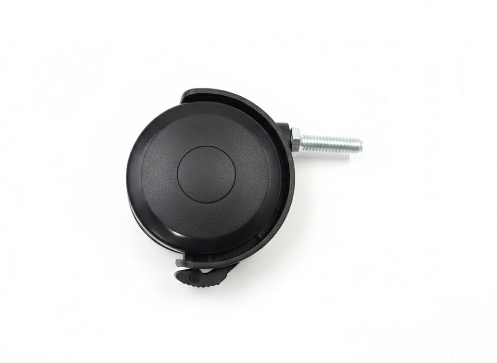 MroMax 1.97 inch Wheel Dia PP Swivel Caster Wheels Plastic 360 Degree 8mm x 15mm Threaded Stem Caster Twin Wheel 50mm for Office Chair Commodity Shelf Black Tone with Brake 1Pc