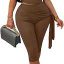Vssjavun Women's 2 Piece Outfits Sexy Sleeveless One Shoulder Crop Tops Bodycon Capri Pants Sets (Large, Brown)